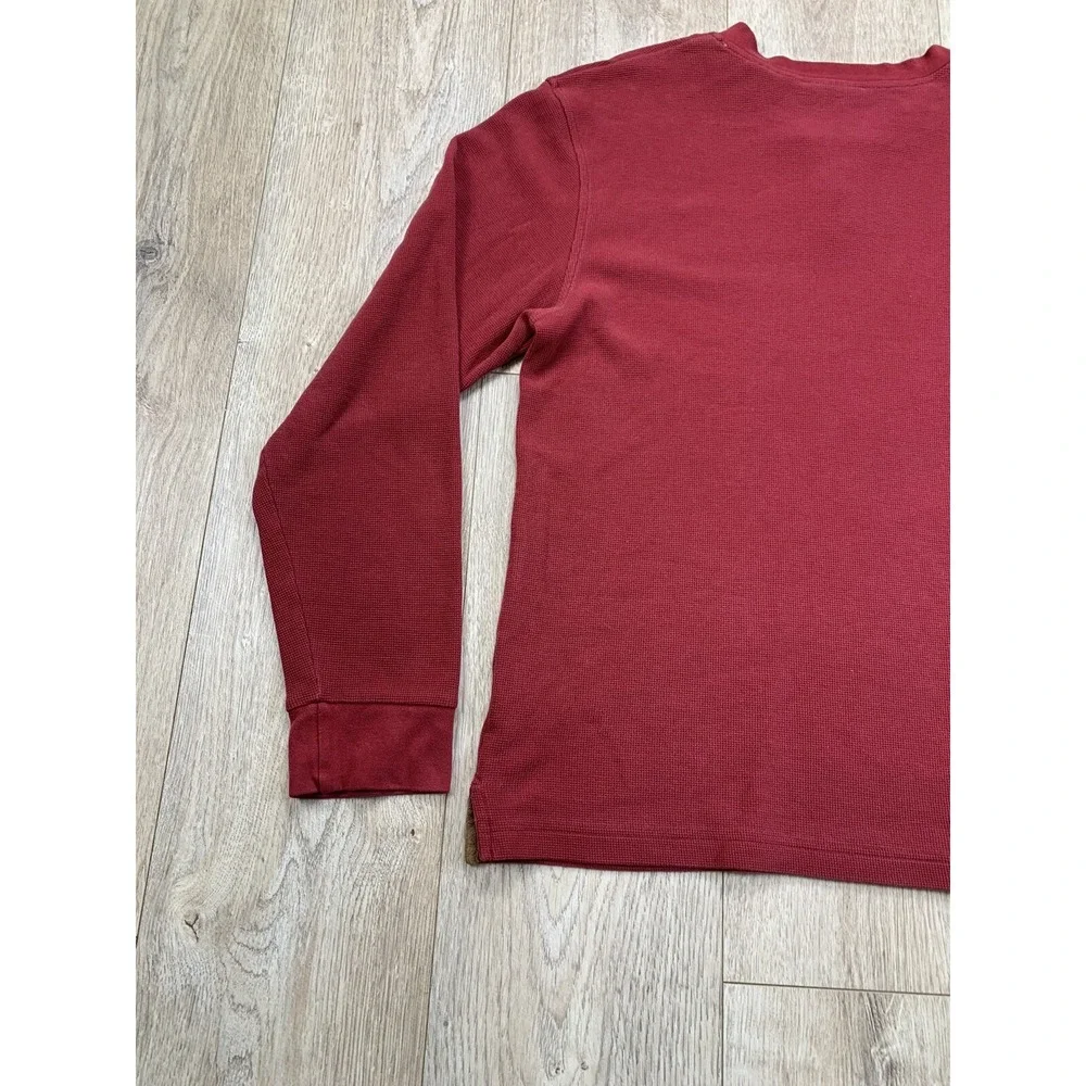 VTG Timberland Men Red Cotton 1/4 Button Long Sleeve Heavy Pullover Shirt Size M